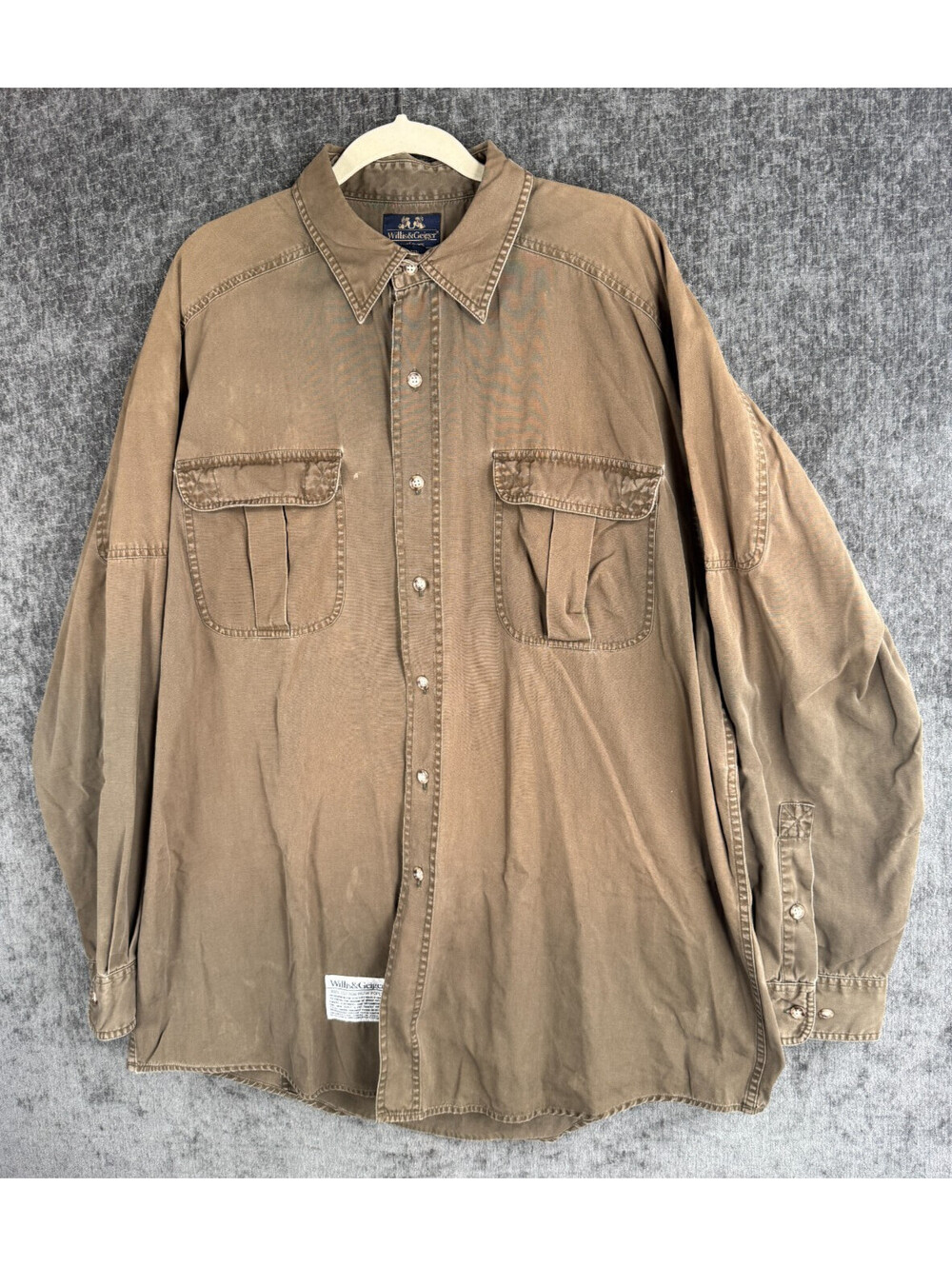 Vintage Willis & Geiger Mens XL Long Sleeve Safari Field Shirt Olive Khaki